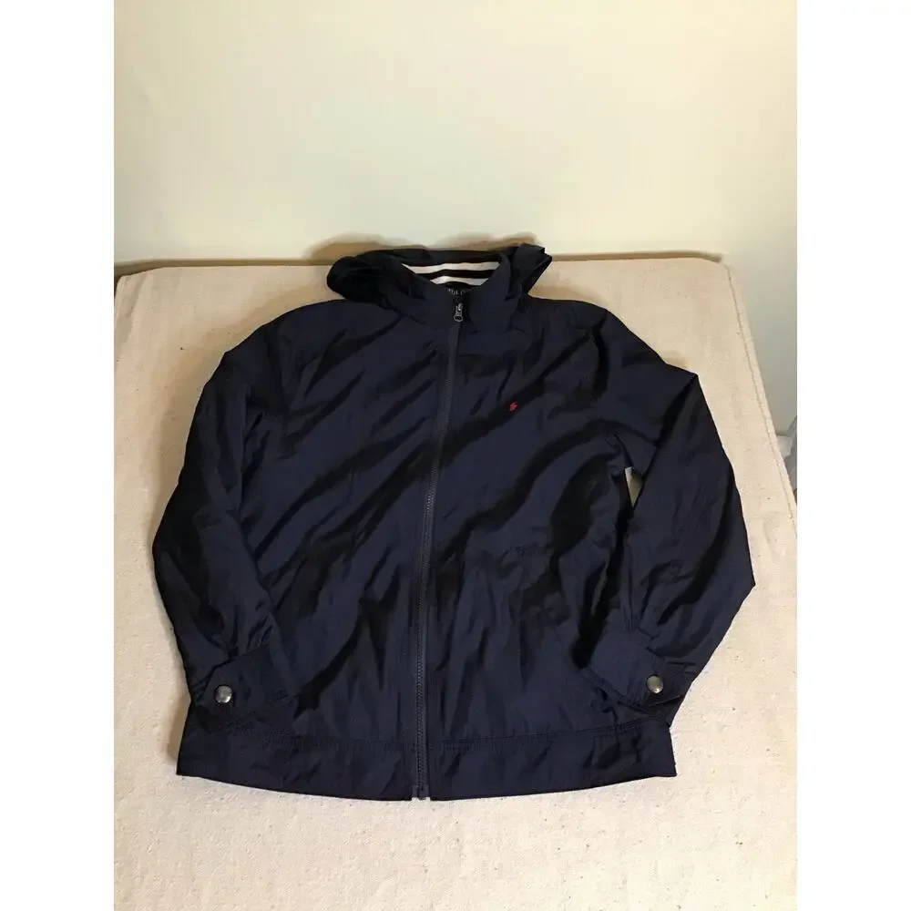 Ralph Lauren Polo Signature Logo Navy Blue Hooded  Windbreaker Jacket Sz.14/16